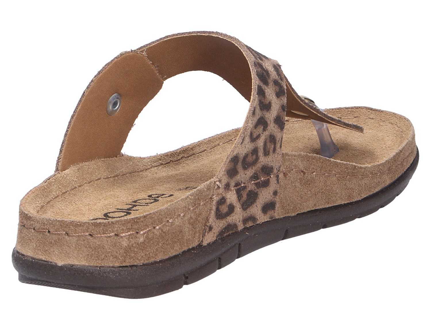 Rohde Trovo Zehentrenner-Pantolette aus Veloursleder in Beige mit Leo-Muster und bequemer Laufsohle
