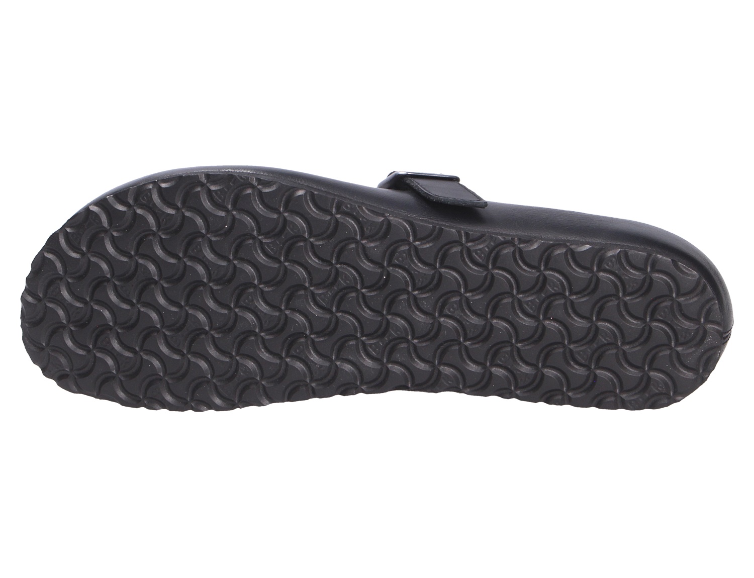 Unteransicht der schwarzen Birkenstock Santa Clarita Sandale mit rutschhemmender, profilierter Laufsohle