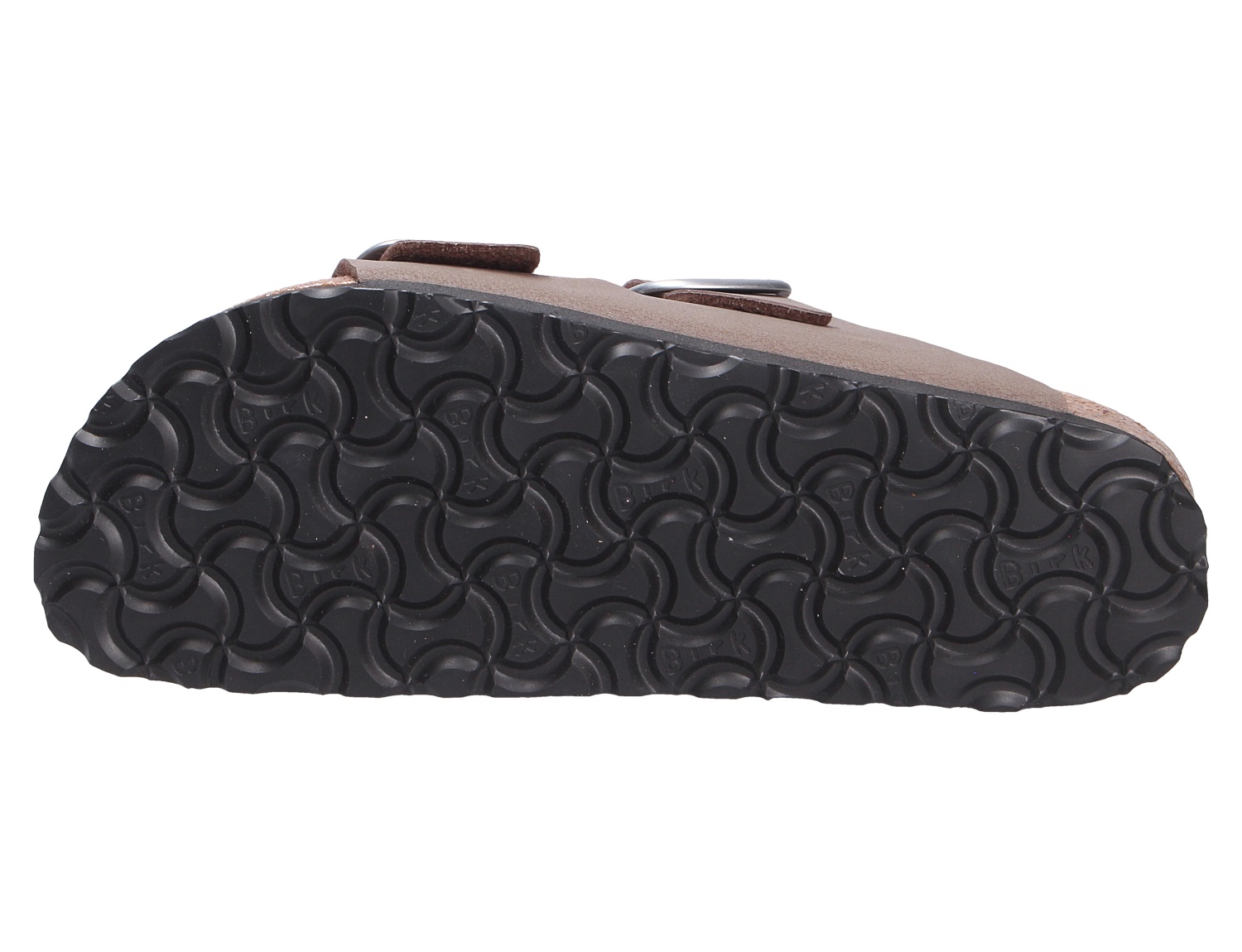 Unterseite der Birkenstock Arizona Big Buckle Sandale mit schwarzer profilierter Laufsohle in Detailansicht