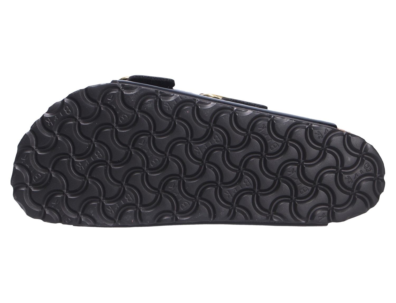 Unteransicht der schwarzen Laufsohle des Birkenstock Arizona Big Buckle mit markantem Profil
