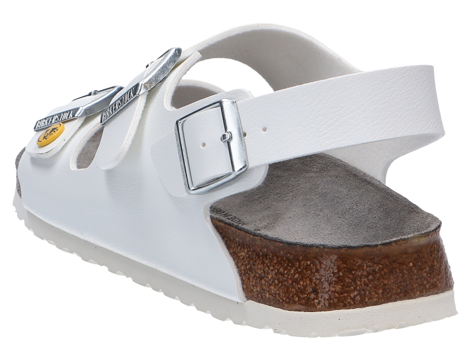 Birkenstock Milano BS ESD Herrensandale in Weiß, mit Fersenriemen, verstellbaren Schnallen und komfortablem Fußbett für Beruf und warme Tage