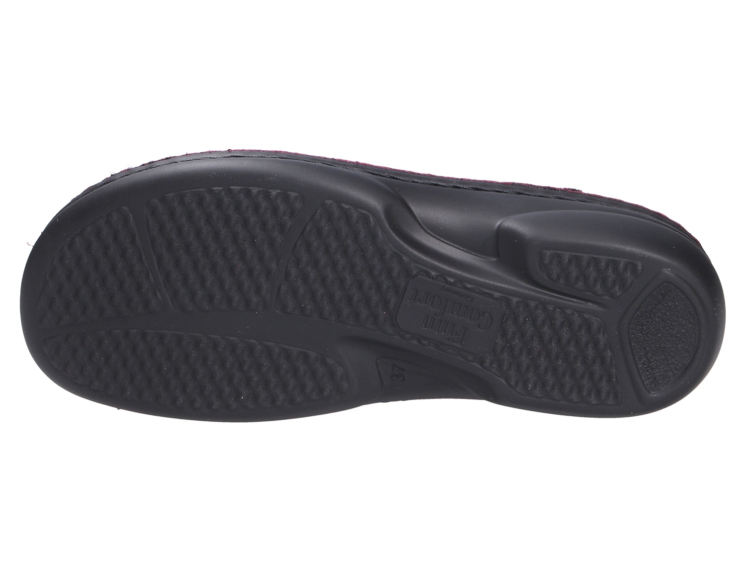 Ansicht der schwarzen Laufsohle des Finn Comfort SANSIBAR mit rutschhemmendem Profil und ergonomischer Form
