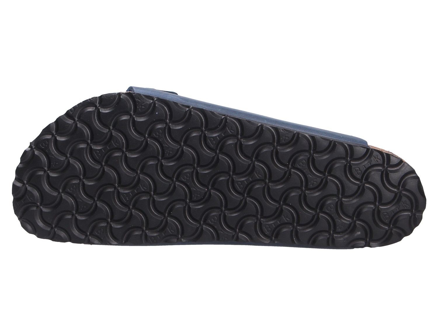 Unteransicht der schwarzen Laufsohle des Birkenstock Arizona SFB, einer komfortablen Doppelriemen-Pantolette aus robustem Fett-Nubukleder