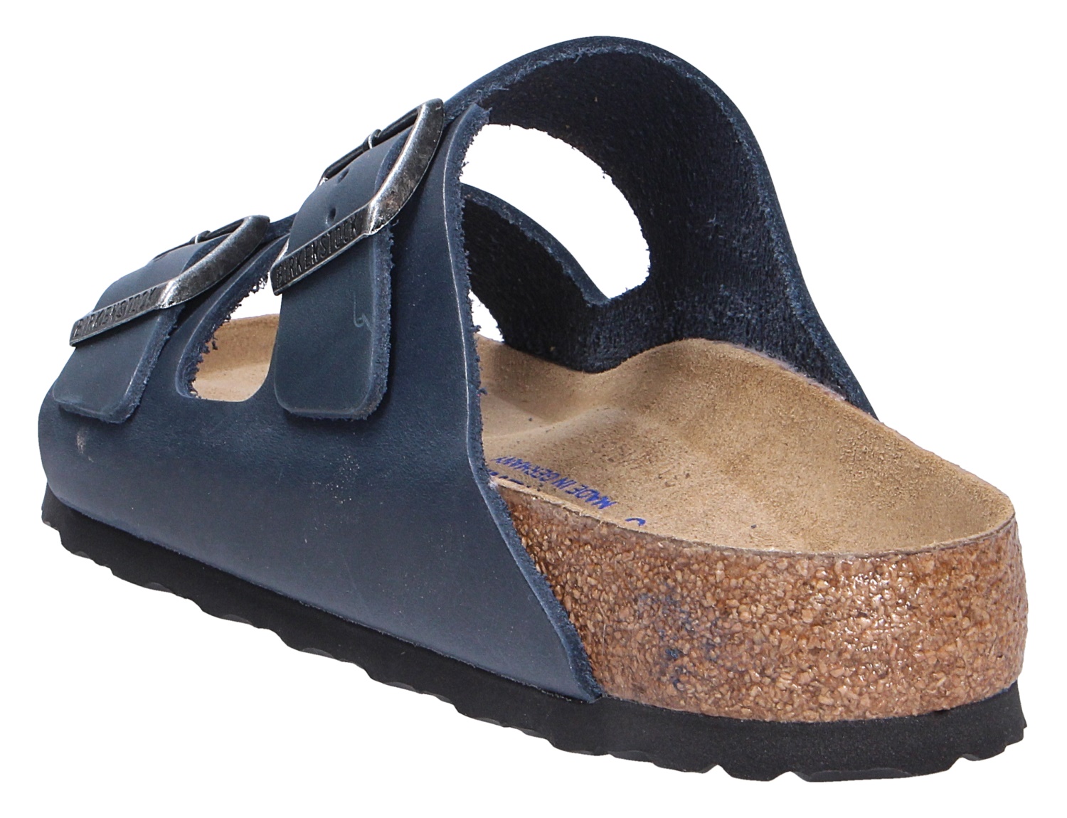 Birkenstock Arizona SFB, dunkelblaue Pantolette aus robustem Fett-Nubukleder mit zwei verstellbaren Riemen und anatomischem Soft-Fußbett